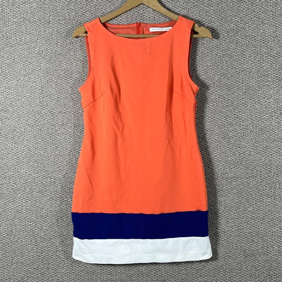 Trina Turk Dress Womens 4‎ Orange Blue White Colorblock Sleeveless Lined Career - Picture 1 of 9